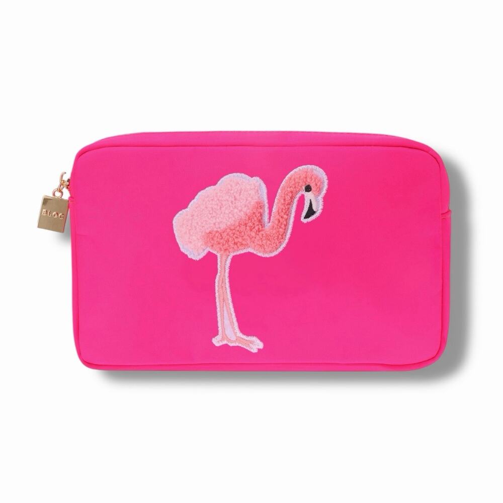 Bloc Bags Hot Pink Chenille Flamingo Travel Storage Bag - Medium, NWOT